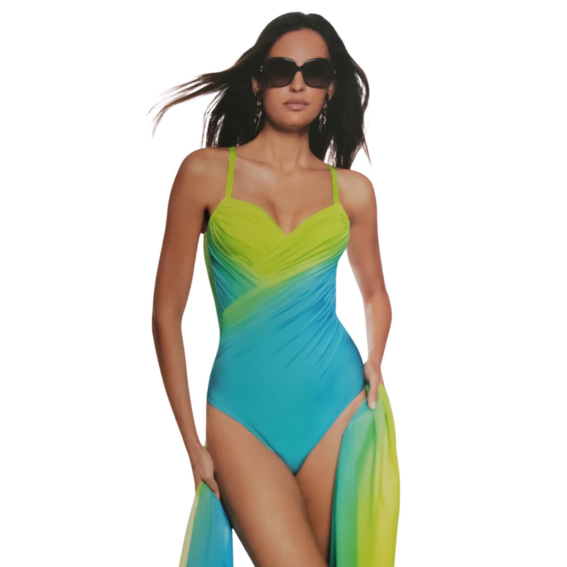Swimsuits For All Women's Plus Size Sarong Front One Piece Swimsuit 8 Blue  Ombre Multicolored 