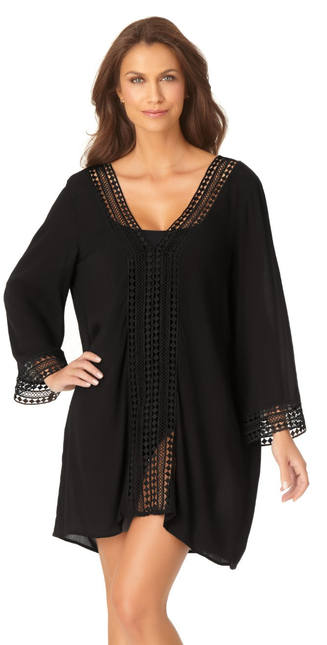 blue dress for baby girl Anne Cole V-Neck Tunic Cover-up in Black – South Beach Swimsuits