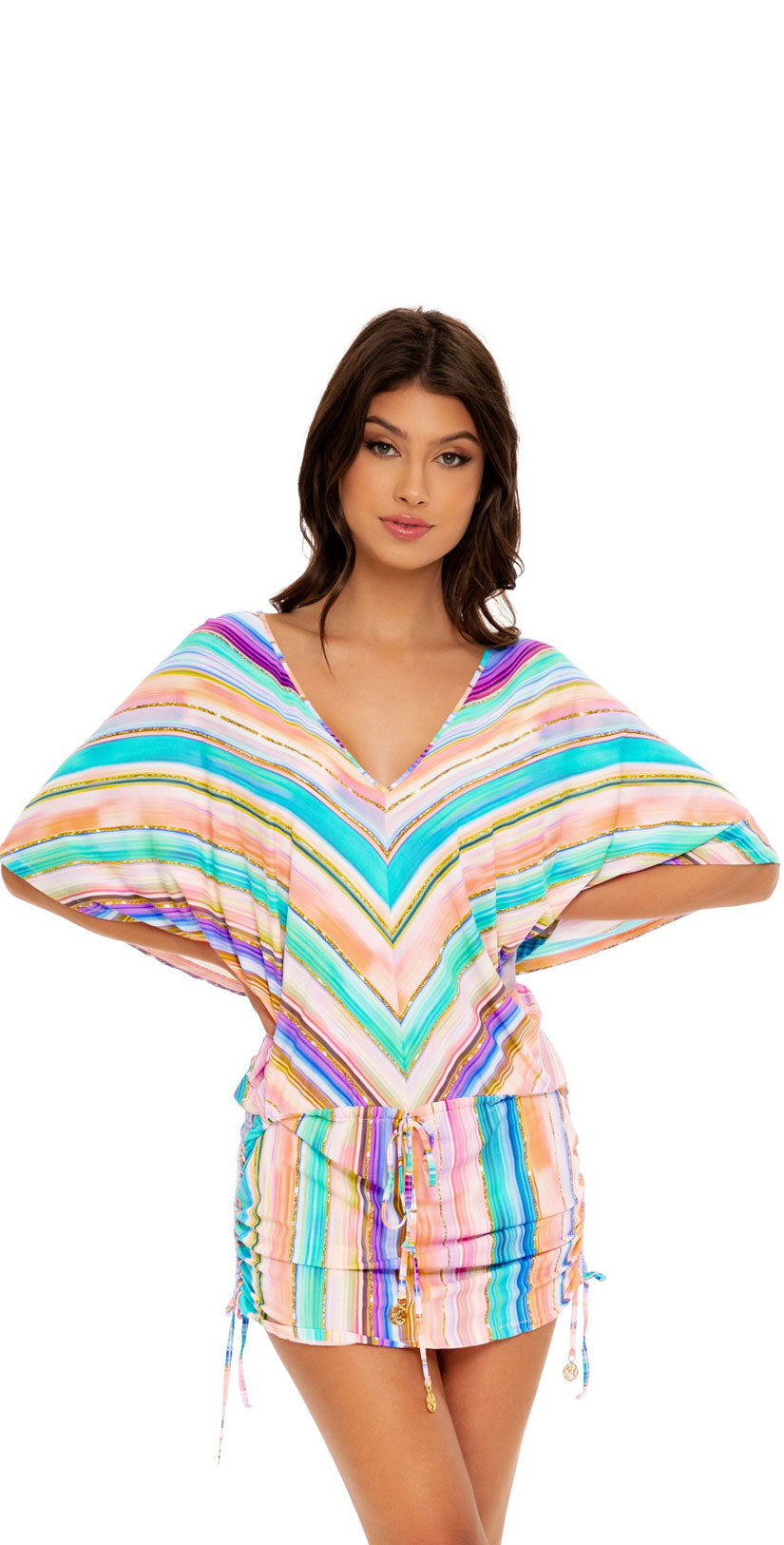 Luli Fama Heat Waves Cabana V-Neck Dress Cover-Up Women's Swimwear Multi : SM