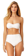 Anne Cole Live In Color Convertible Shirred Hi-Low Bikini Bottom 19MB36001 White: