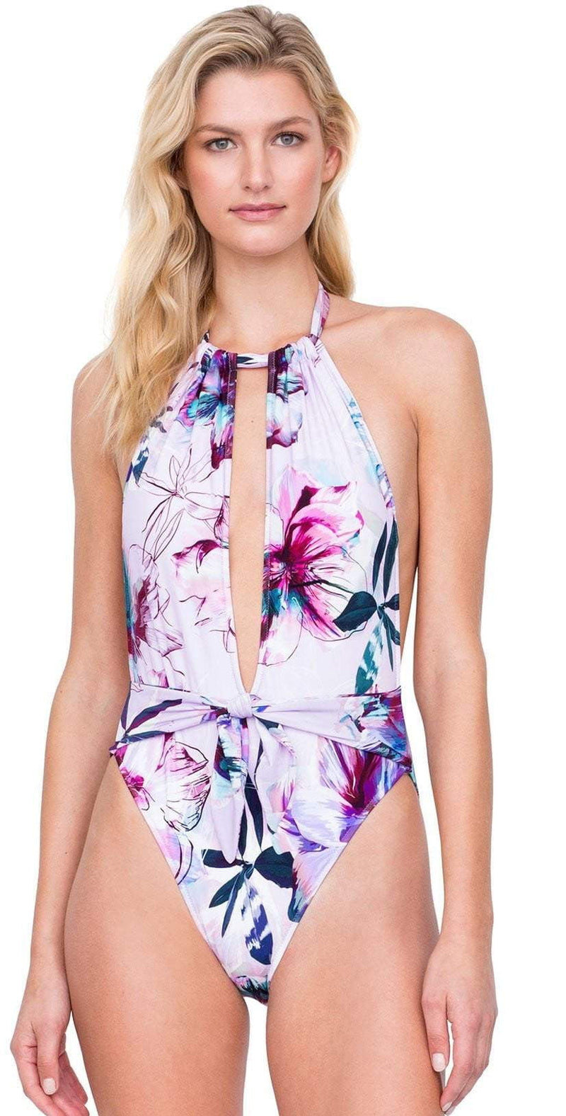 Gottex Primrose Deep Plunge High Neck One Piece Swimsuit 19PM 025 080: