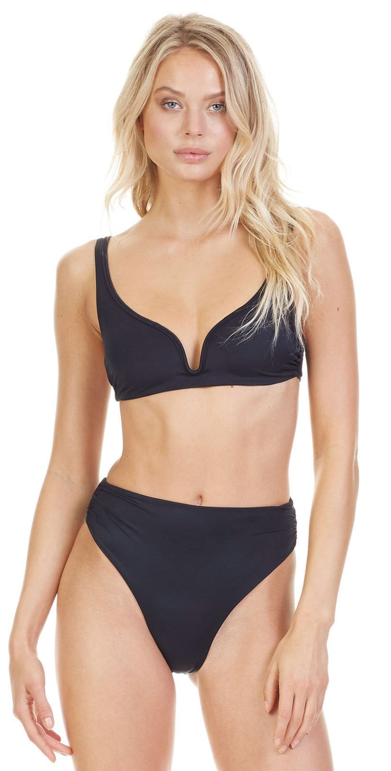 Tori Praver Solids Chloe Plunge Bralette Bikini Top In Black 1R19STCHSO-BLK: