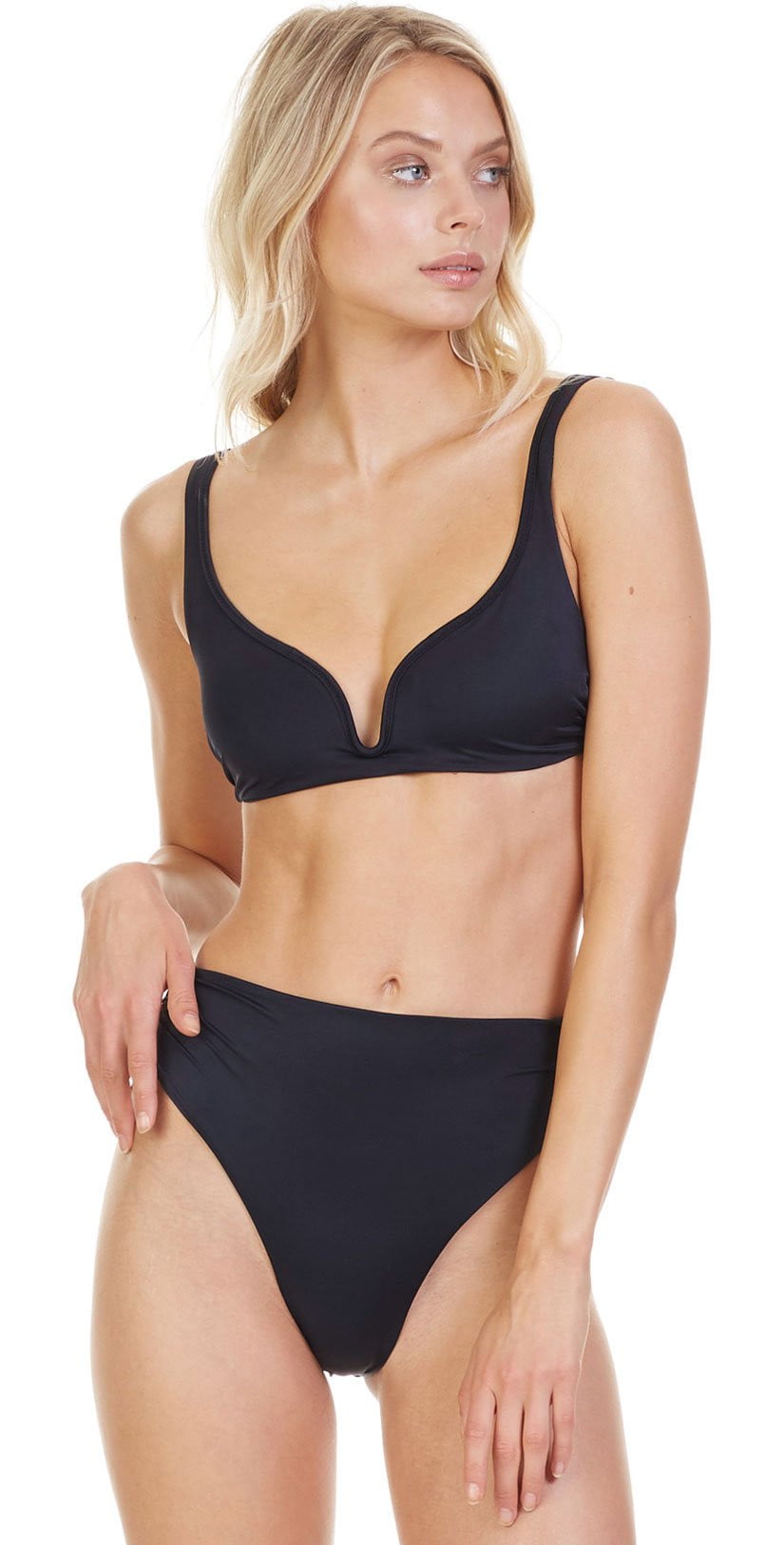 Tori Praver Solids Chloe Plunge Bralette Bikini Top In Black 1R19STCHSO-BLK: