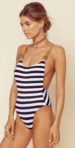 Blue Life Buckled Overall One Piece in Stripe 437-9464 STRP: