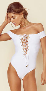Blue Life Off Shoulder One Piece In White Jacquard 390-9466-WHT: