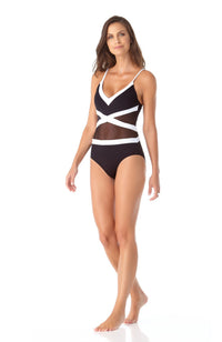 Anne Cole Hot Mesh Spliced Mesh One Piece Swimsuit