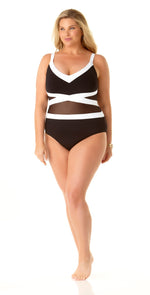 Anne Cole Spliced Black And White Mesh One Piece