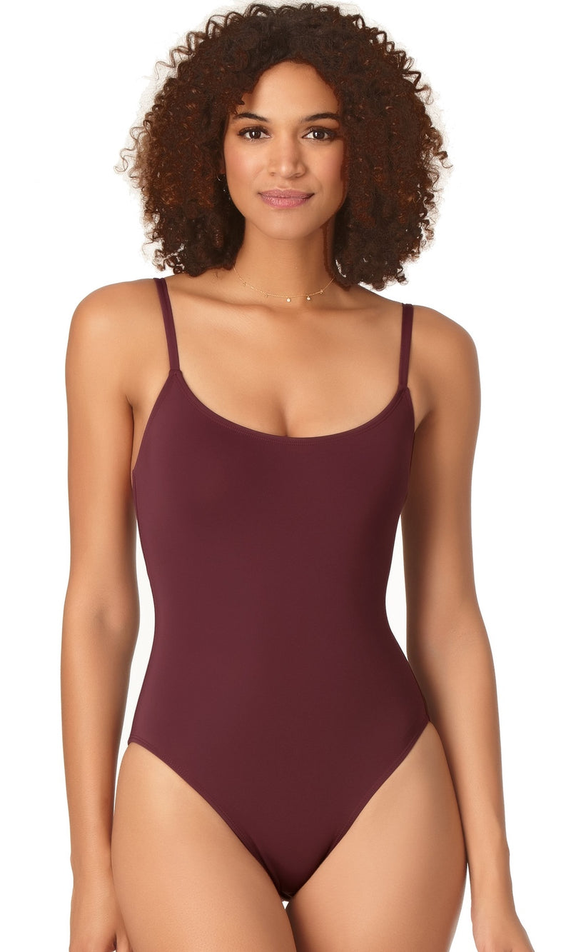 Anne Cole Studio Solid Vintage Lingerie Maillot Swimsuit in Plum