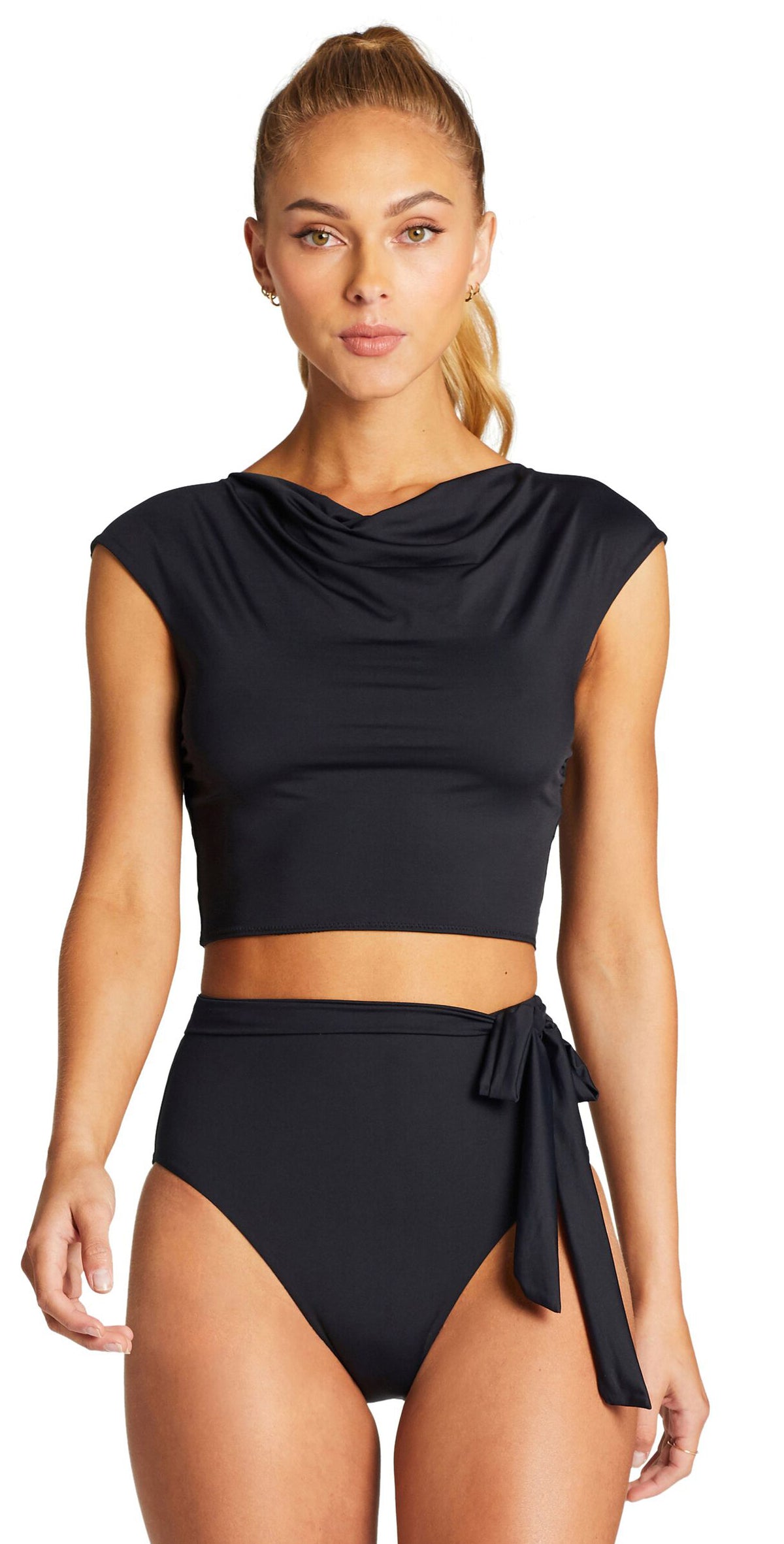 Vitamin A Celia Cap Sleeve Top in Black 2RG ECB front