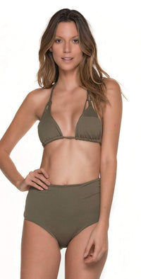 Malai Must Fishbone High Waist Bottom in Army Green B00371-ARMY: