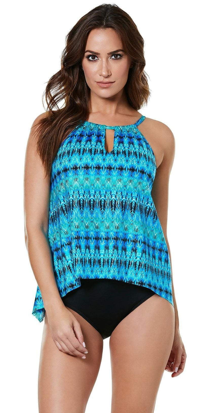Miraclesuit Cabana Chic Blue Peephole Tankini Top 6518860W-BLU: