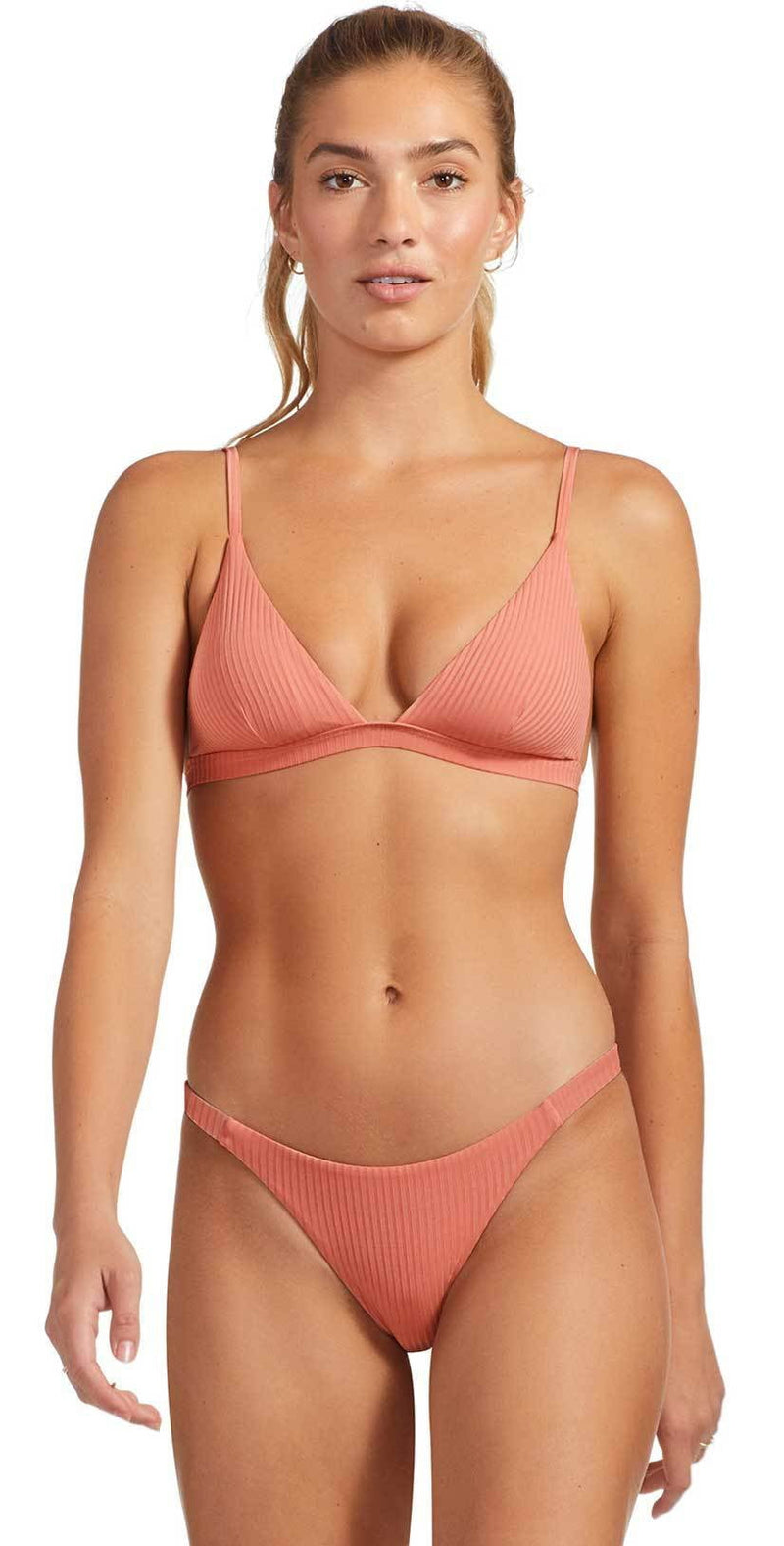 Girls' 'Classic Ribbed' Solid Bikini Set - art class™ Coral Orange XS