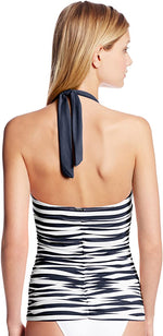 Anne Cole Stripe and Tuck Tankini Top in Navy