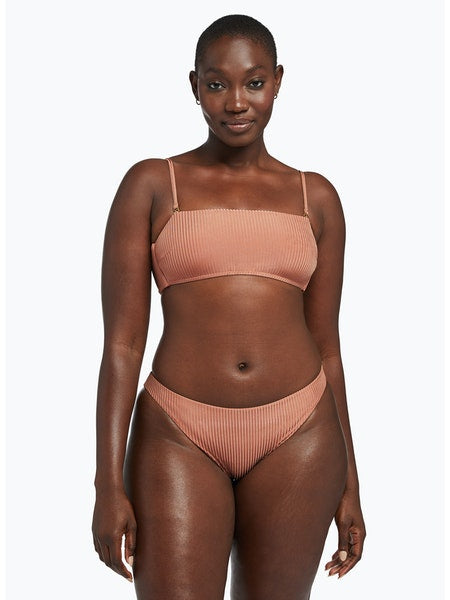 pink ribbed bandeau bikini