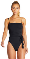 Vitamin A Marylyn One Piece Full Bottom Coverage in Black front with straps