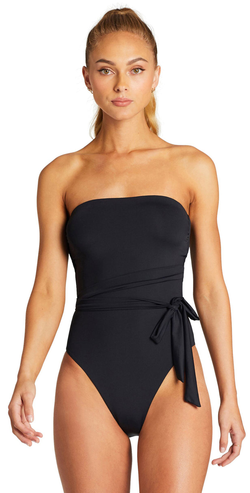Vitamin A Marylyn One Piece Full Bottom Coverage in Black no straps front