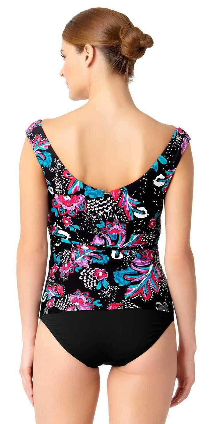 Anne Cole Off the Shoulder Wrap Tankini Top 18MT22356-Multi: