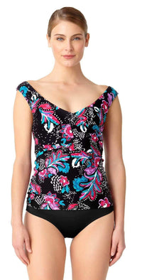 Anne Cole Off the Shoulder Wrap Tankini Top 18MT22356-Multi: