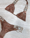 Jazmin Halter Bikini Top in Glitter Nude with Rhinestone Hardware - Product View