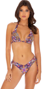 Luli Fama Tiki Babe Reversible Drawstring Bikini Bottom in Multicolor