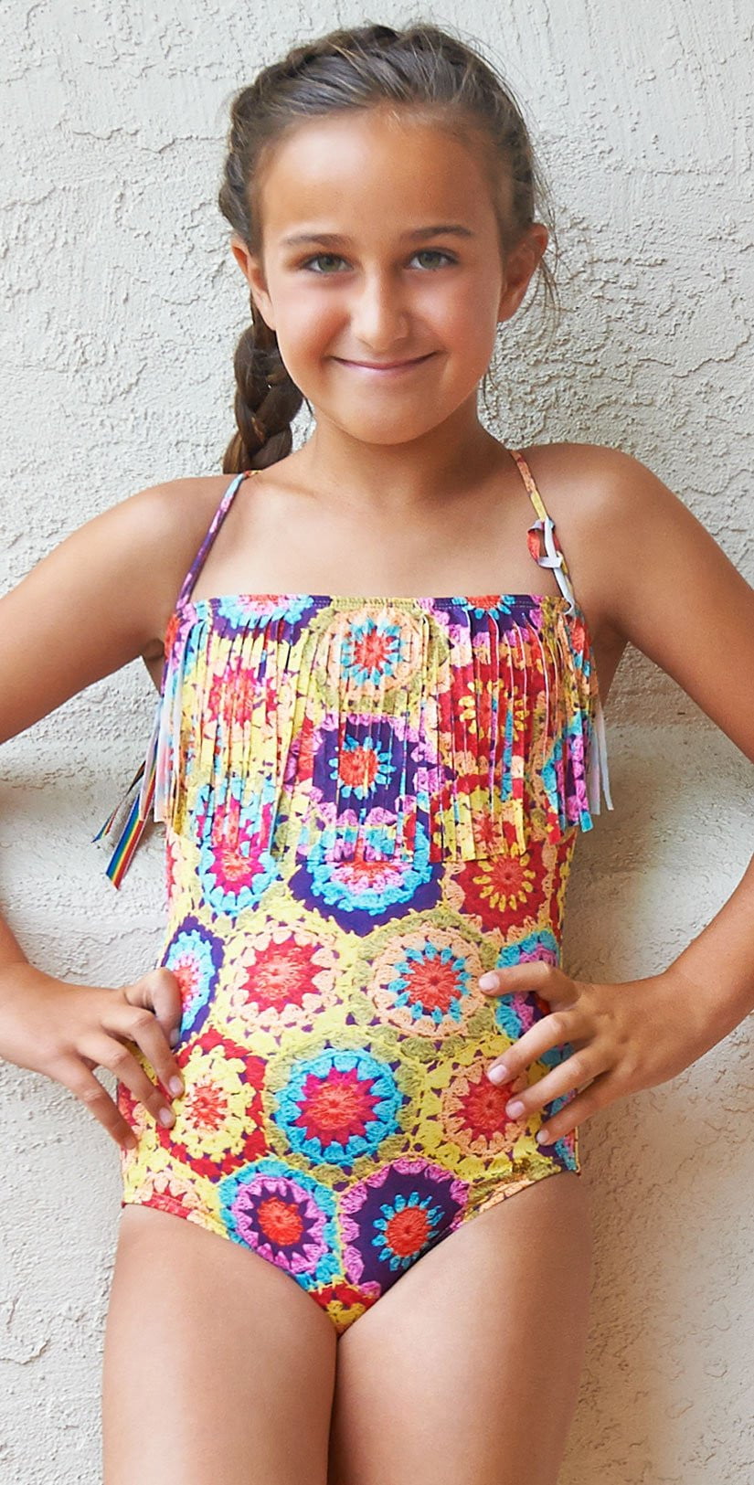 PilyQ Girls Crochet Fringe Bandeau One Piece CRO-621P: