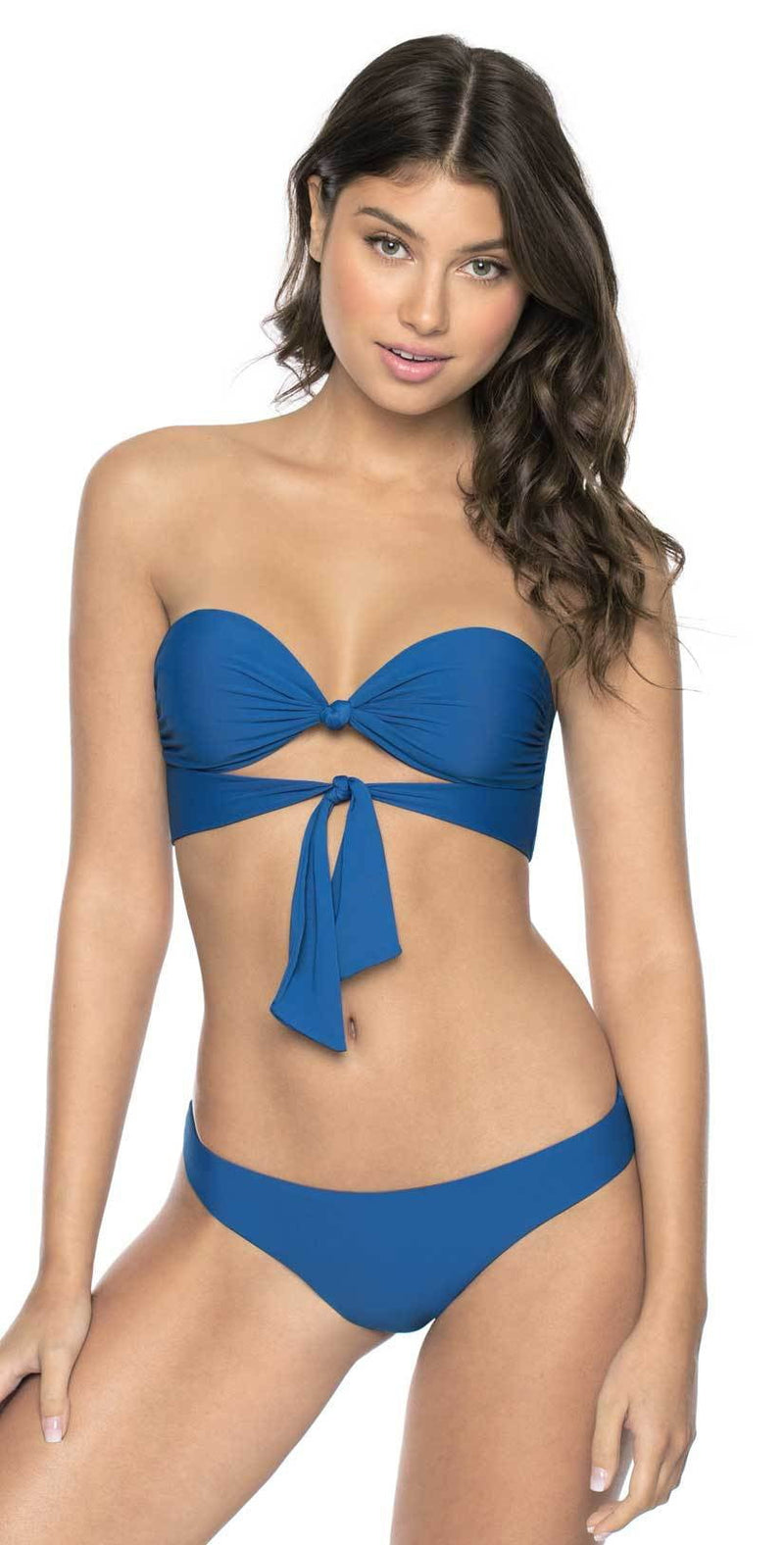 PilyQ Island Blue Knot Tie Bikini Bandeau Top: