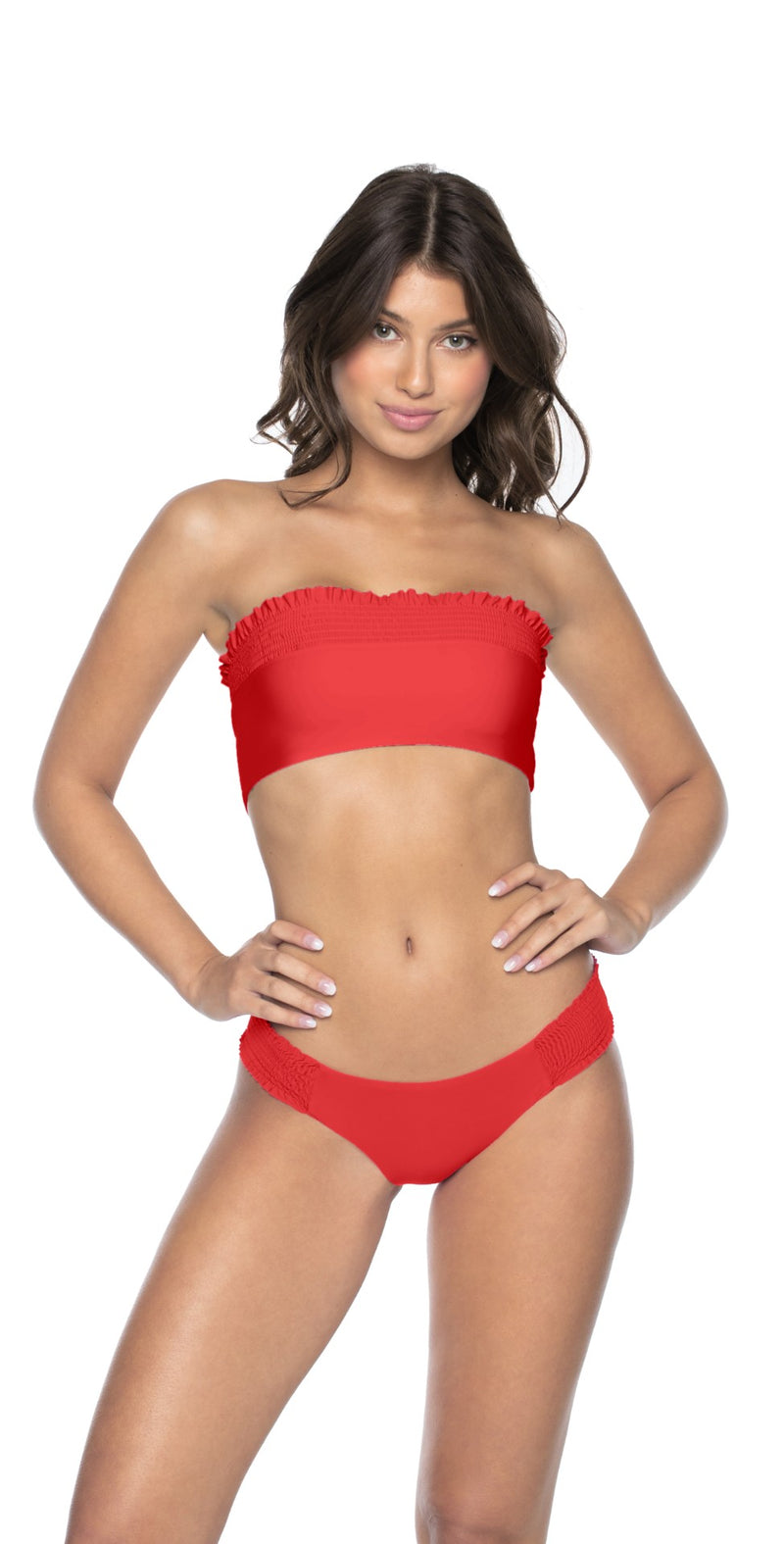 PilyQ Red Coral Smocked Bandeau Bikini Top REC-362B