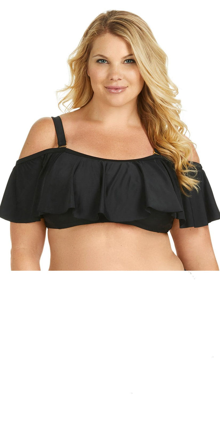 Raisins Curve Tortuga Flounce Top in Black Y840027-BLK:
