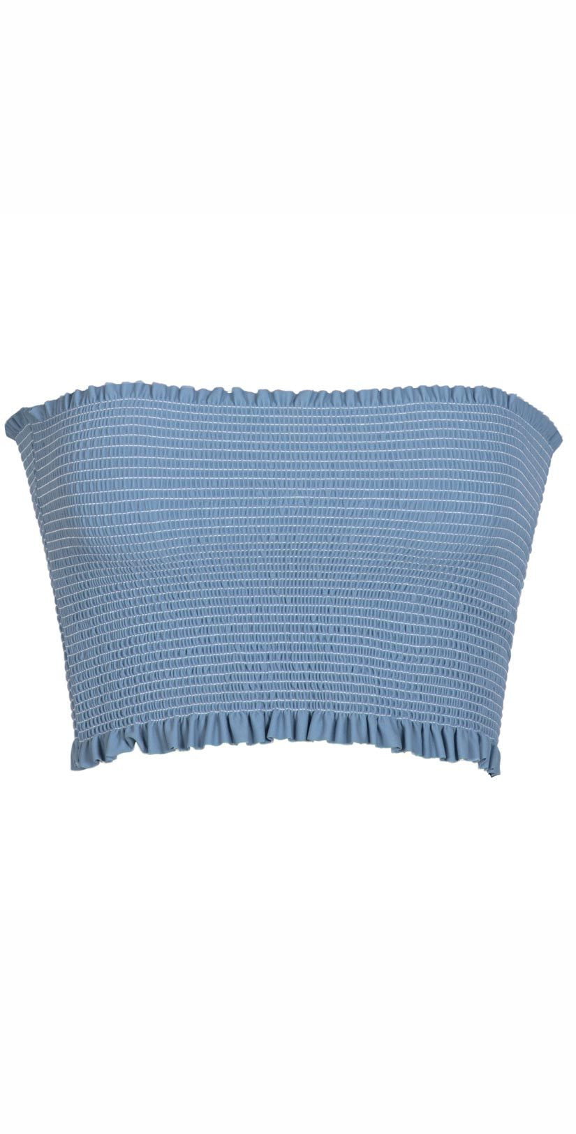 PilyQ Sky Blue Smocked Ruffle Bandeau Top SKB-316B: