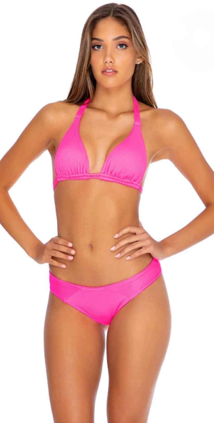 Luli Fama Triana Triangle Halter in Neon Pink: