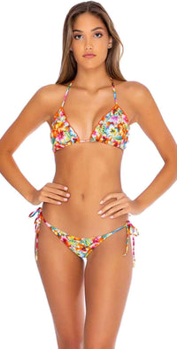 Luli Fama Wildflower Ruffle Triangle Top in Multi: