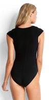 Seafolly Lace Up Cap Sleeve Maillot in Black 10744-058-BLACK: