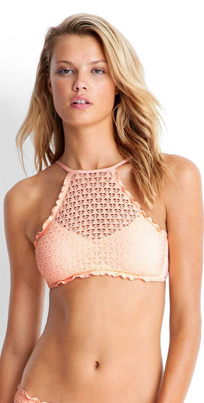 Seafolly Havana High Neck Top in Peach 30643-074-PCH: