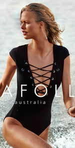 Seafolly Lace Up Cap Sleeve Maillot in Black 10744-058-BLACK: