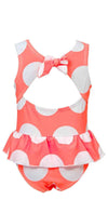 Snapperrock Little Girl's Neon Coral Spot Skirted Swimsuit G13075: