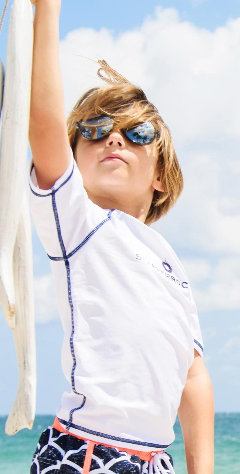 Snapperrock Boy's Short Sleeve Rashguard Top in White 125: