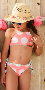 Snapperrock Girl's Neon Coral Spots Halter Bikini Set G15042: