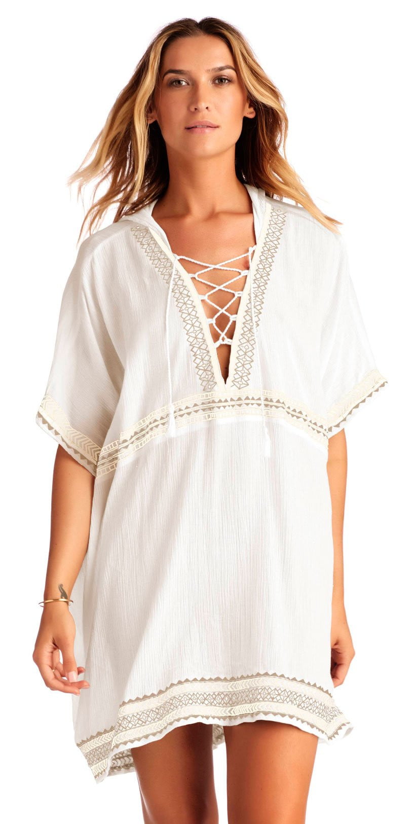 Vitamin A Isabell Windswept Short Gauze Caftan in White 7CS WEG: