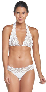 PilyQ Water Lily Lace Halter Bikini Top in White WAT-152H:
