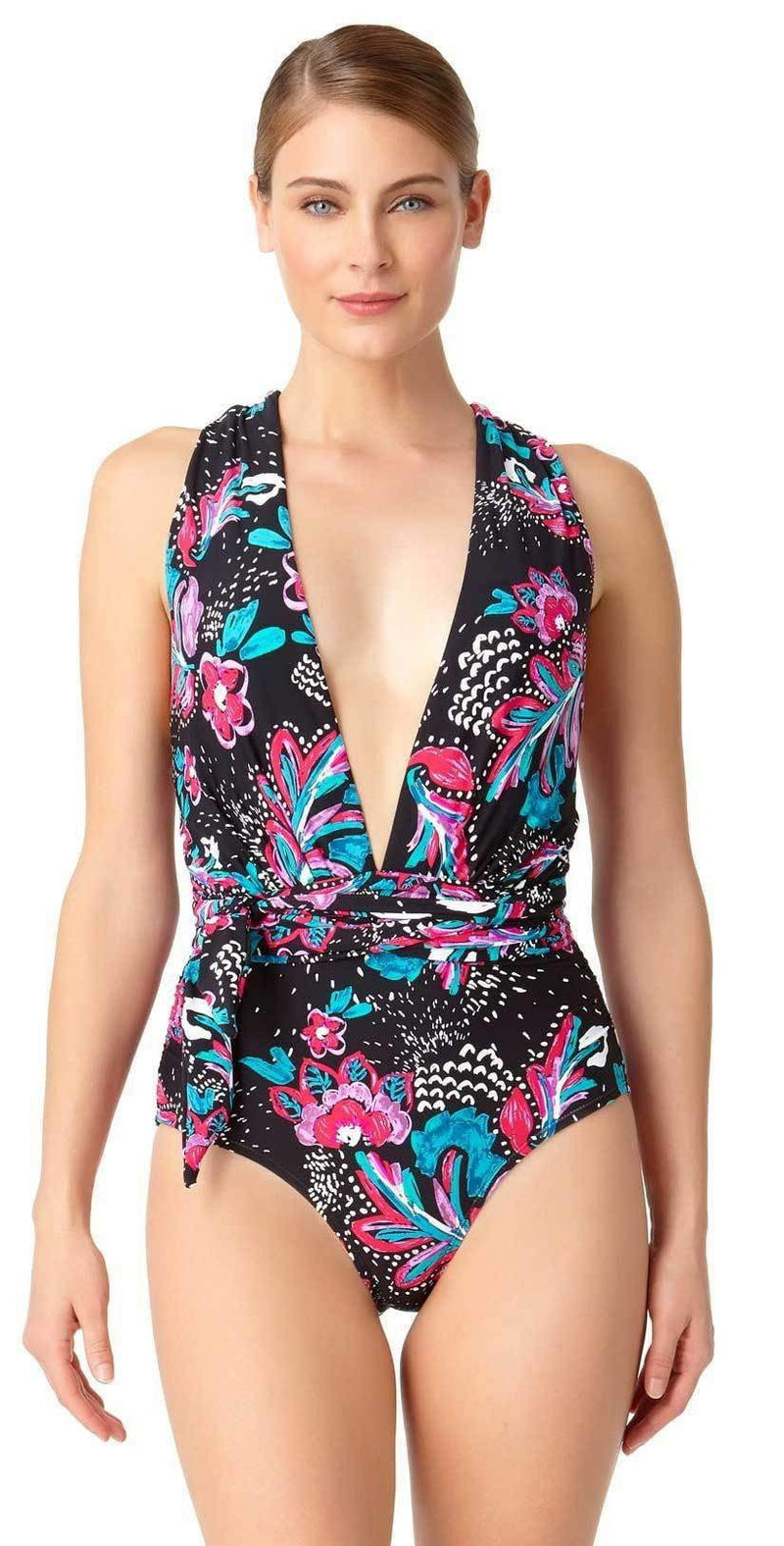 Anne Cole Wild Flower That's a Wrap Plunge One Piece 18MO06856-MLT: