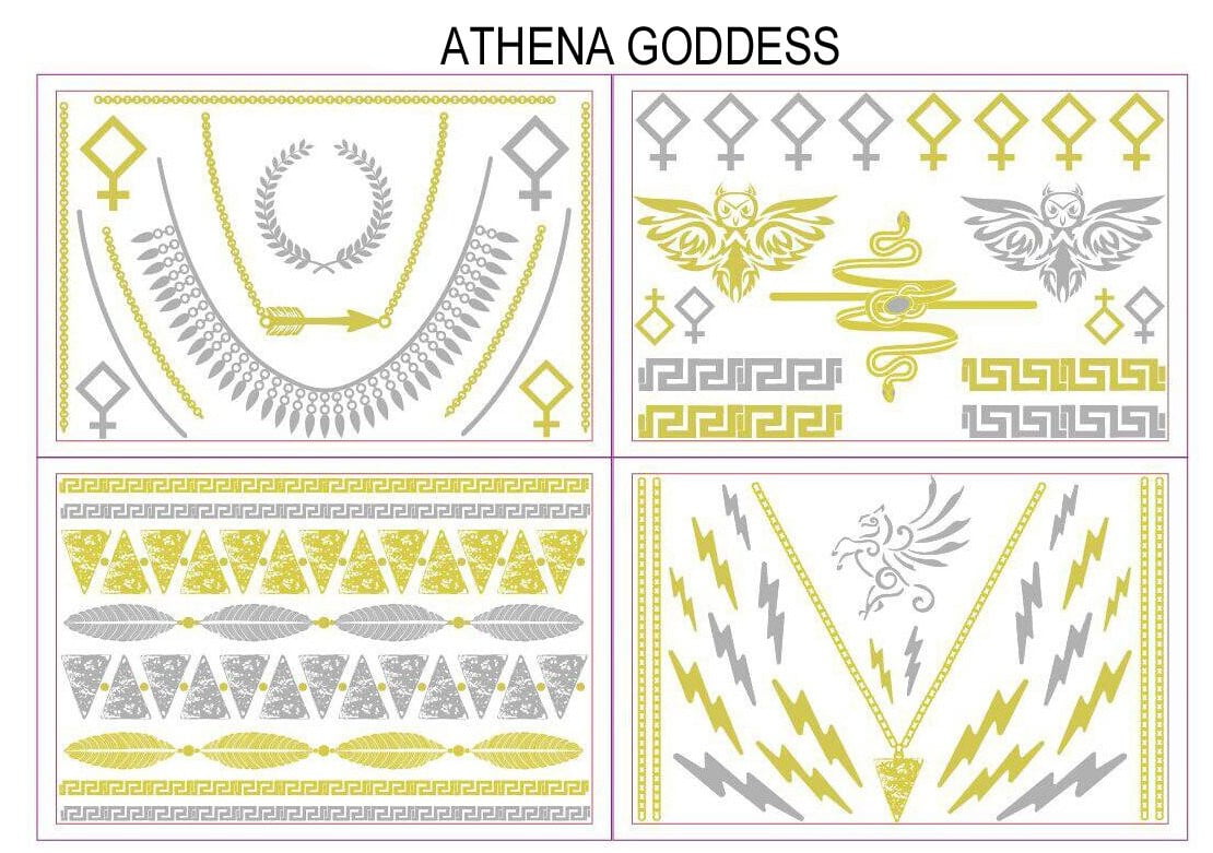 Sobe Tatts Athena Goddess Temporary Metallic Tattoos Pack: