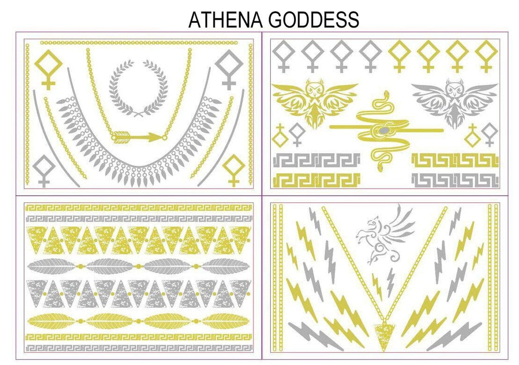 Sobe Tatts Athena Goddess Temporary Metallic Tattoos Pack: