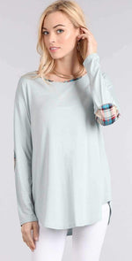 Chris and Carol Elbow Patch Long Sleeve Knit Top 160104T: