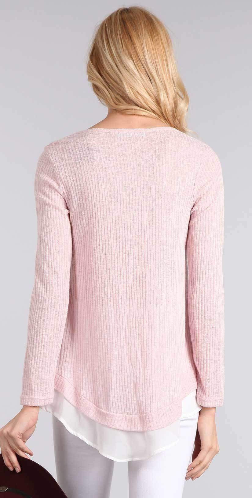 Chris and Carol Knit Sweater with Chiffon Detail in Pink 1601066T:
