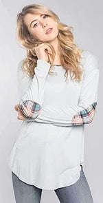 Chris and Carol Elbow Patch Long Sleeve Knit Top 160104T: