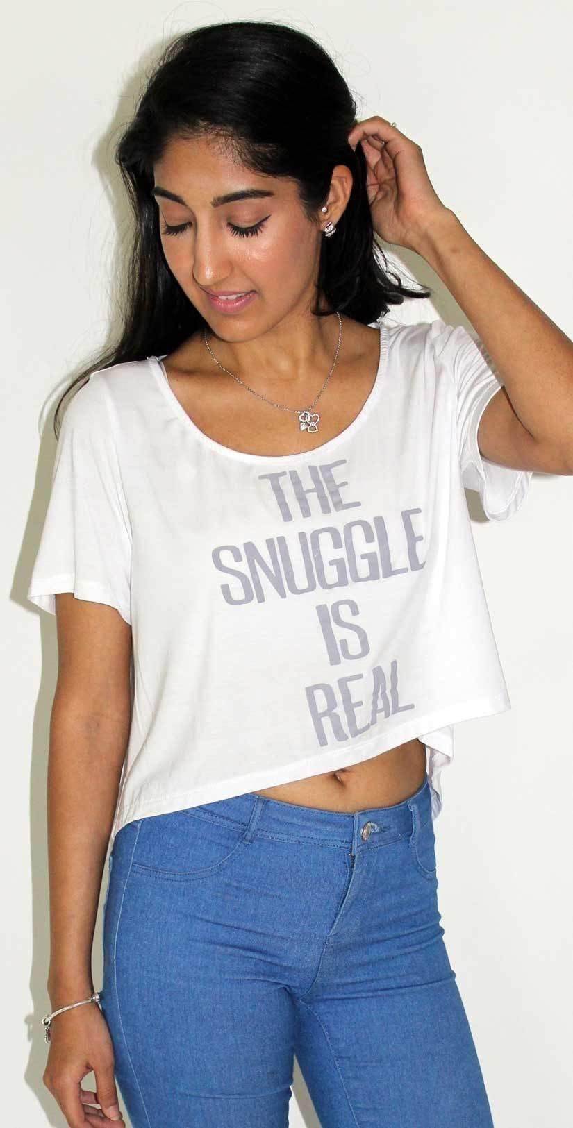 Ete Apparel The Snuggle is Real Crop Top T Shirt in White 1-13-WHT-TSIR-17-P: