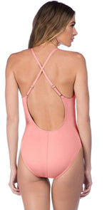 La Blanca Island Goddess Plunge One-Piece in Light Coral LB7AA15-LCR: