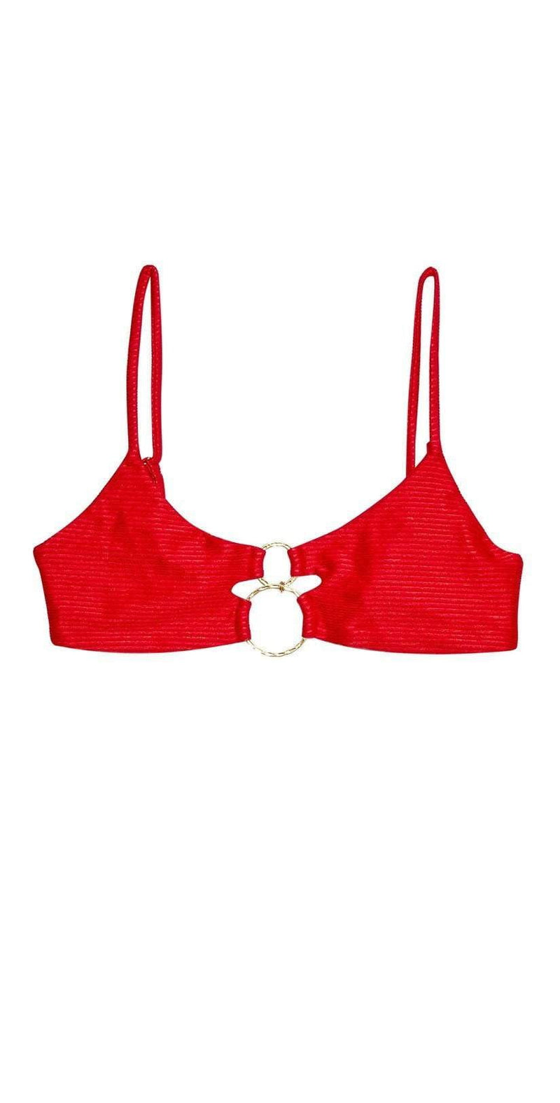Wendy Bralette Bikini Top in Red Shiny Wide Rib, Beach Bunny