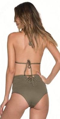 Malai Must Fishbone High Waist Bottom in Army Green B00371-ARMY: