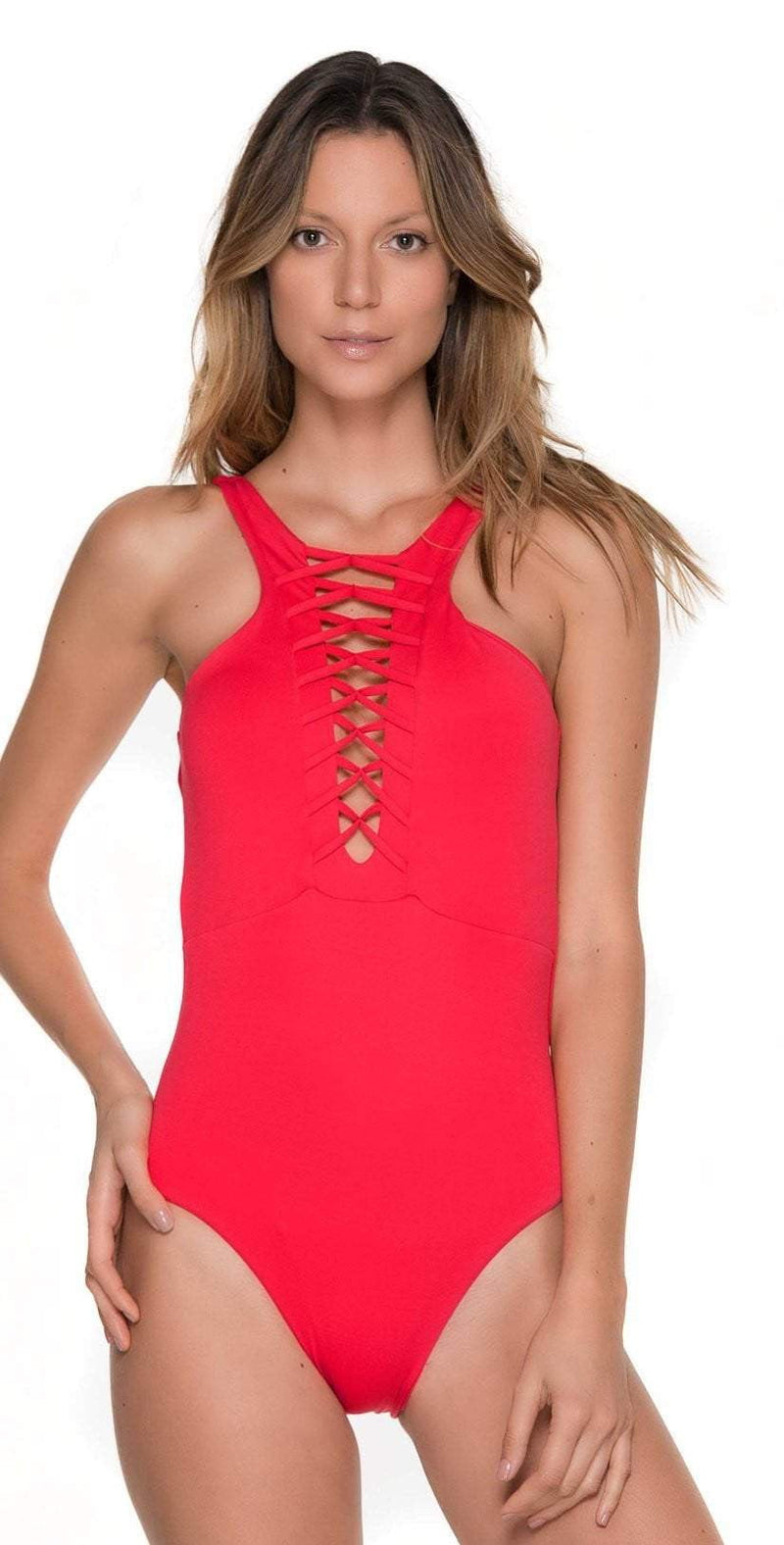 Malai High Neck One Piece in Cherry OP0092: